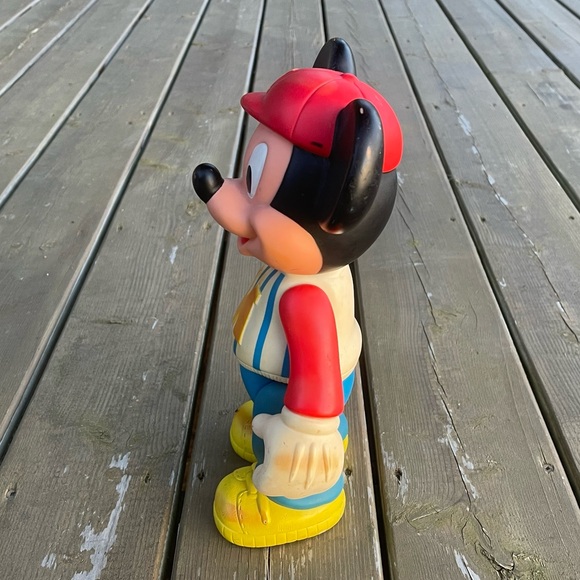 Vintage Disney Mickey Mouse Baseball Mickey 12 Inch Tall Vinyl Posable Toy - Picture 6 of 14